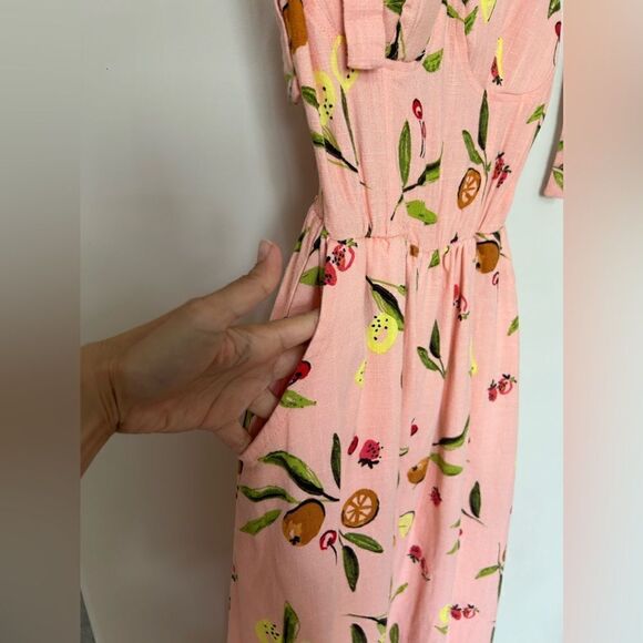 Lauren Conrad Linen Dress Fruits Print Corset Cups Midi Dress - Picture 5 of 16